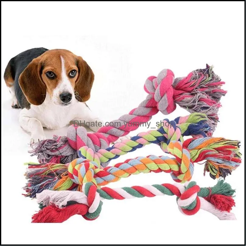 pets dog cotton chews knot toys colorful durable braided bone rope high quality supplies 18cm funny dogs cat toy wll50