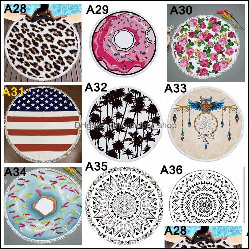 round beach towel indian mandala tapestry microfiber bath towels summer women shawl yoga mat with tassel picnic rugs 39 colors yfa2910