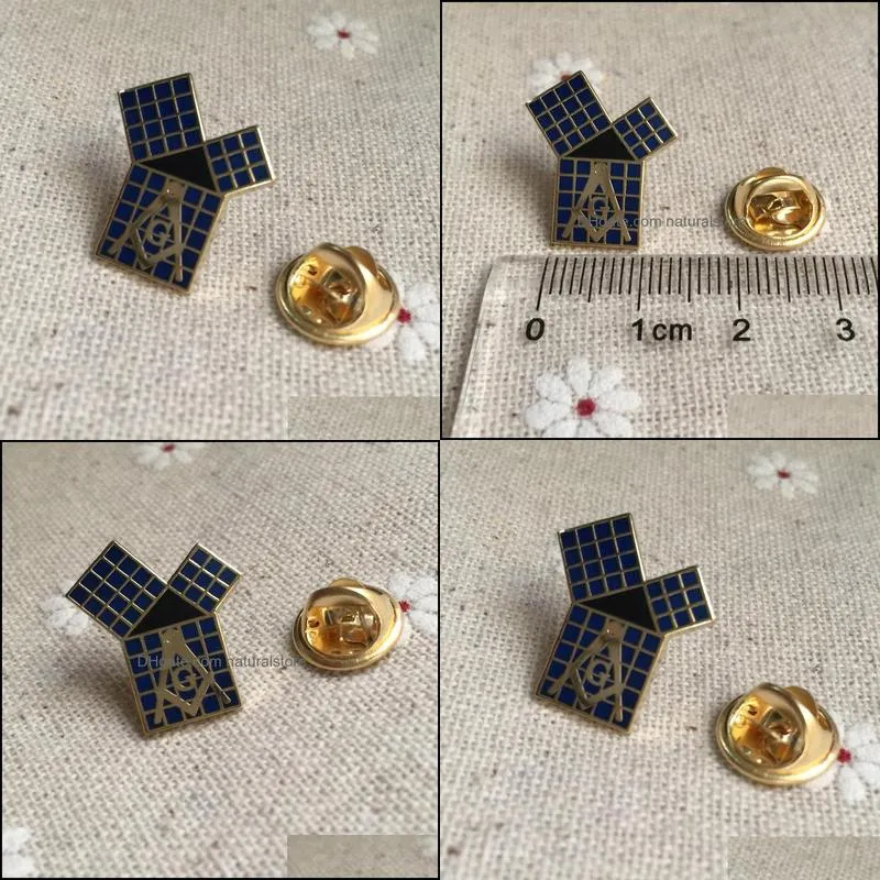 100pcs euclids 47th problem pythagorean tie tack brooches and pins badge theorem masonic metal blue lodge lapel pin