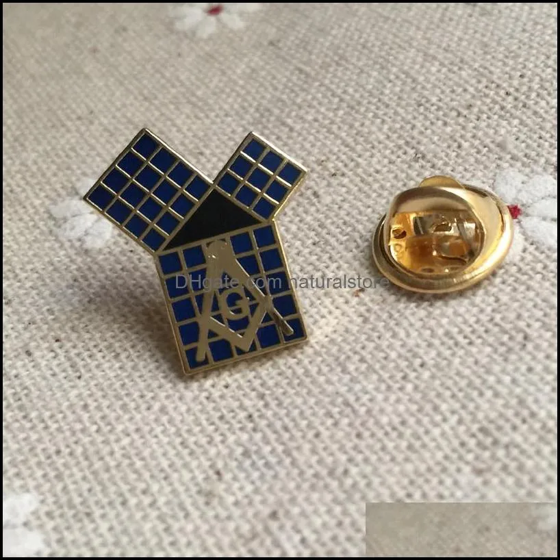 100pcs euclids 47th problem pythagorean tie tack brooches and pins badge theorem masonic metal blue lodge lapel pin