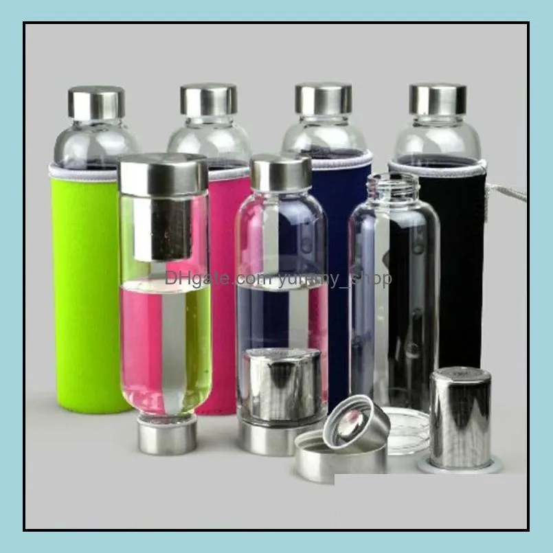 glass water bottle tumblers high temperature resistant creative sport bottles include stainless steel tea infuser colorful cups