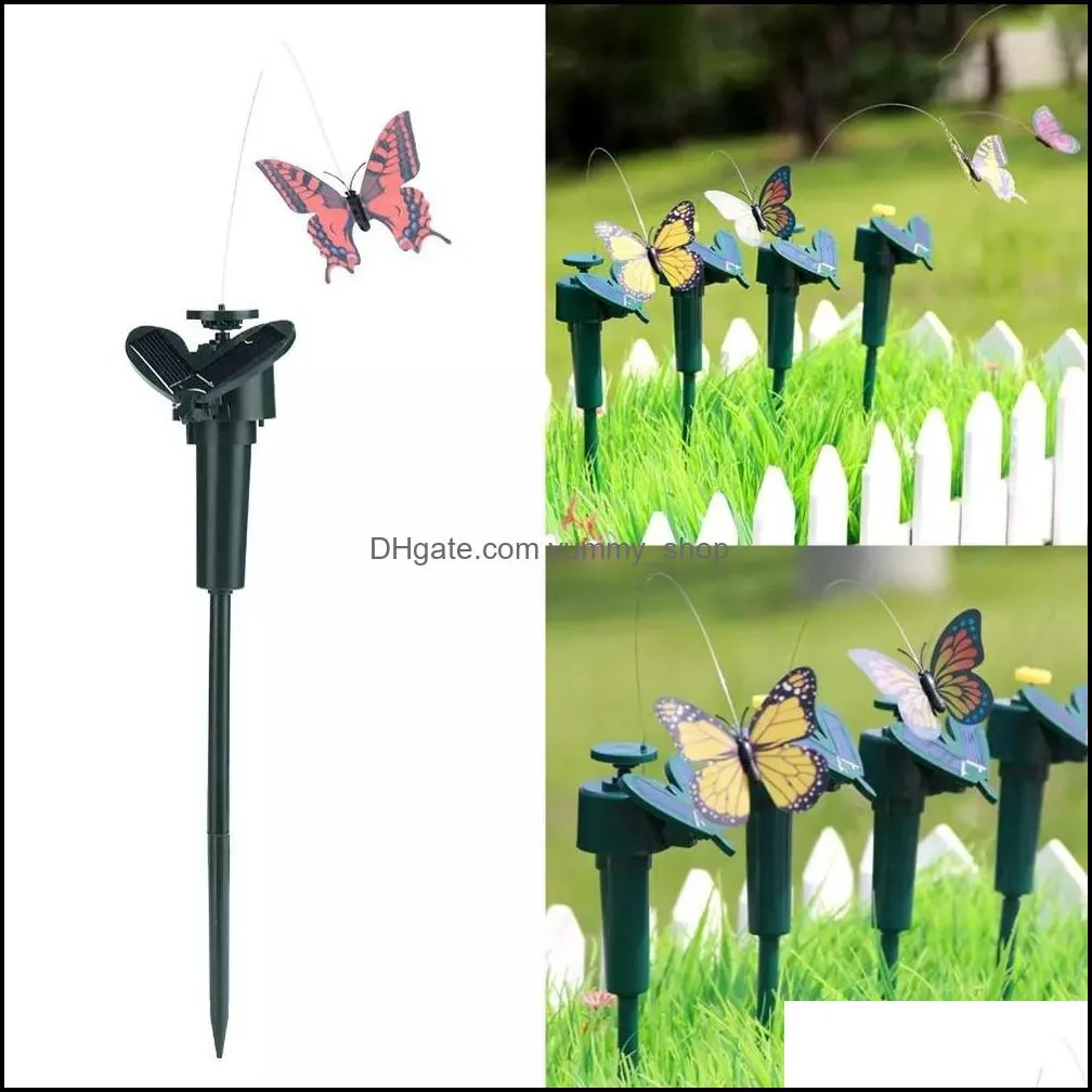 solar power dancing flies butterflies garden decorations fluttering vibration fly hummingbird flying birds yard funny toys wll668