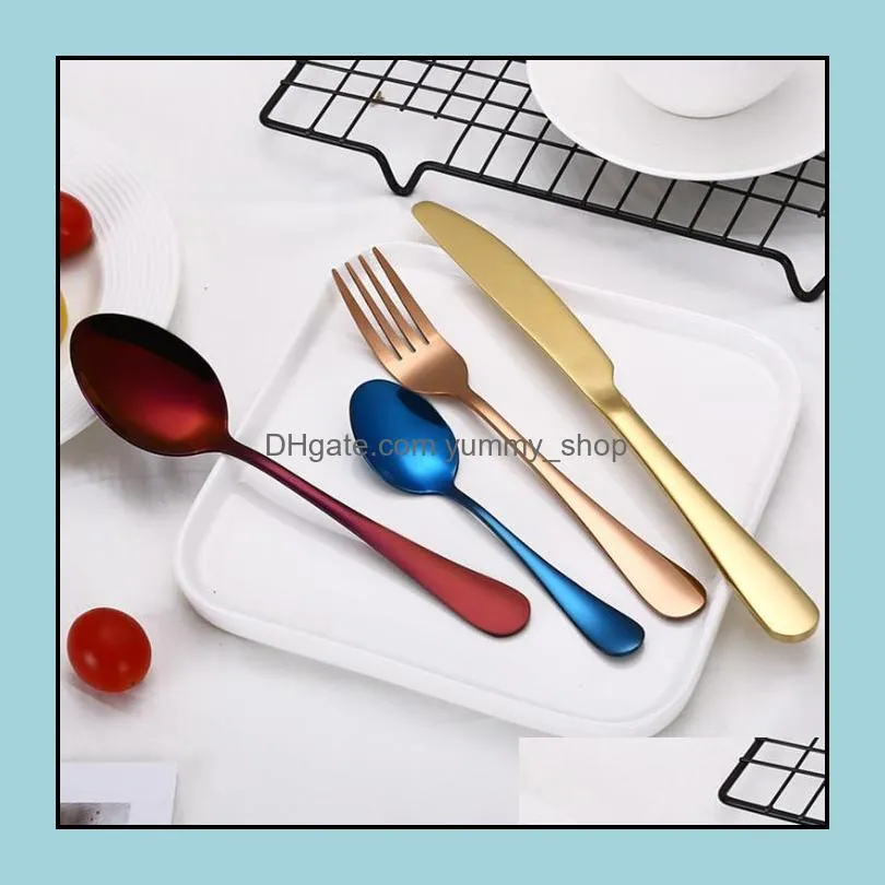 stainless steel cutlery silver plated dinnerware knife fork spoon kit creative color western steak flatware sets kitchen tools