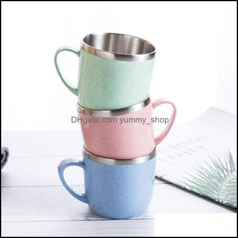 stainless steel mugs wheat straw cup with handgrip coffee mug children water cup handle drink cups ecofriendly beer milk drinkware