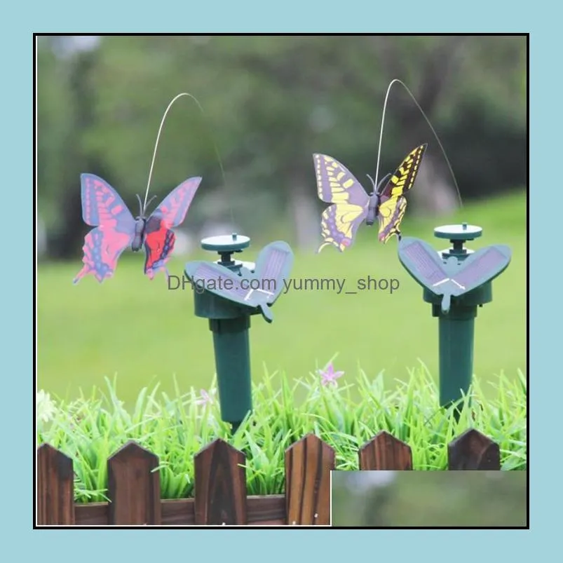 solar power dancing flies butterflies garden decorations fluttering vibration fly hummingbird flying birds yard funny toys wll668