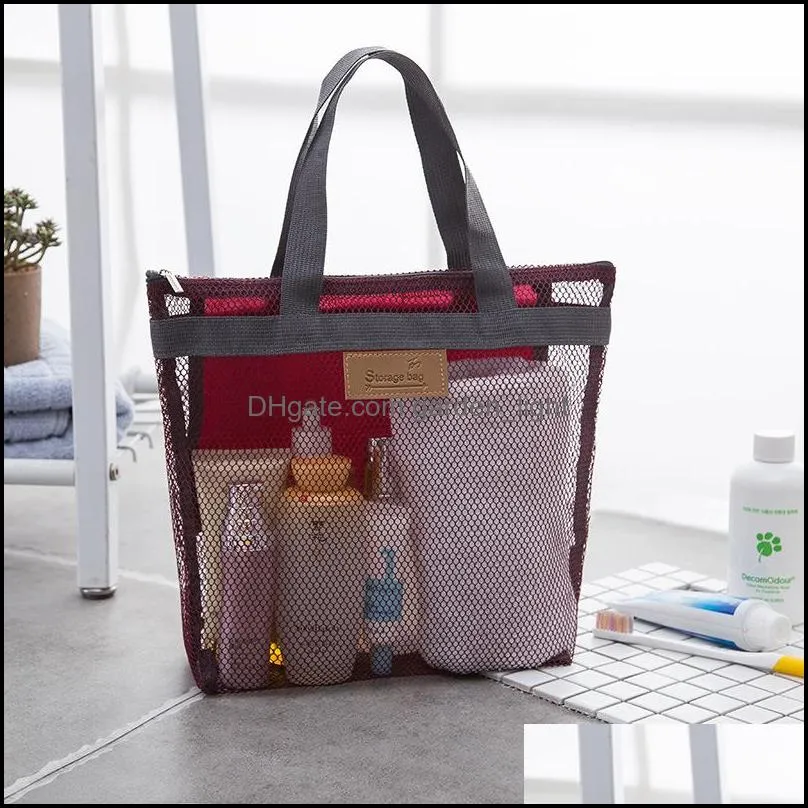 portable mesh transparent toiletry handbag large capacity cosmetic bags outdoor travel beach bag makeup tote bag 1863 v2