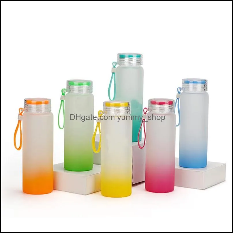 sublimation water bottle tumblers 500ml frosted glass water bottles gradient blank tumbler drink ware cups wll1306