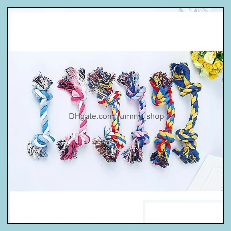 pets dog cotton chews knot toys colorful durable braided bone rope high quality supplies 18cm funny dogs cat toy wll50