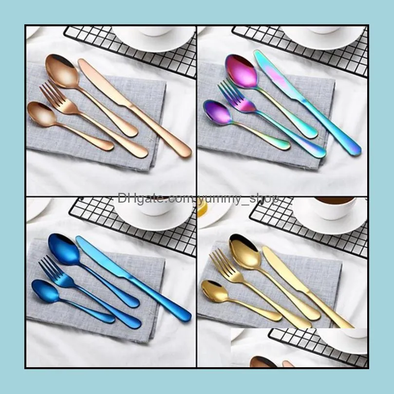 4 set stainless steel cutlery gold black mix colors blue silver plated dinnerware knife fork spoon kit zwl251