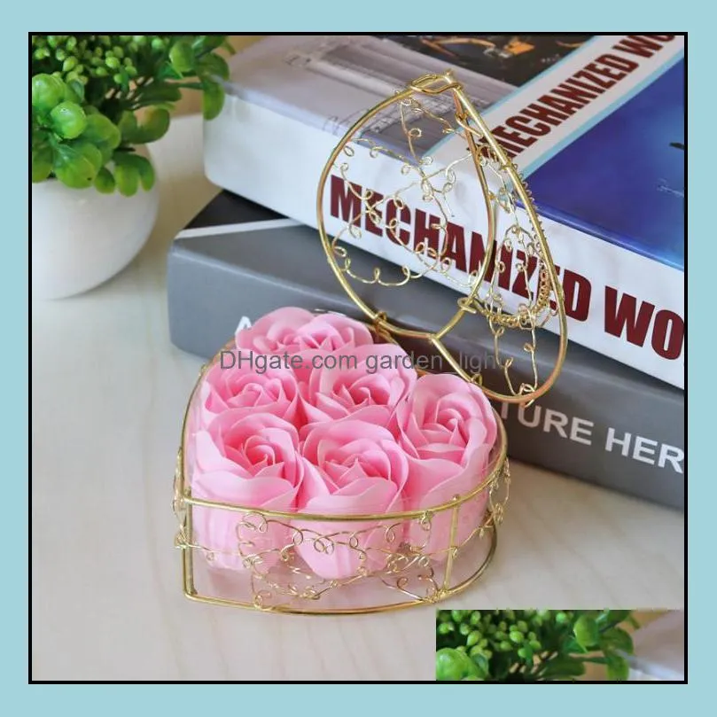 handmade scented rose soap flower romantic bath body soap rose with gilded basket for valentine wedding christmas gift 6pcs box sn3616