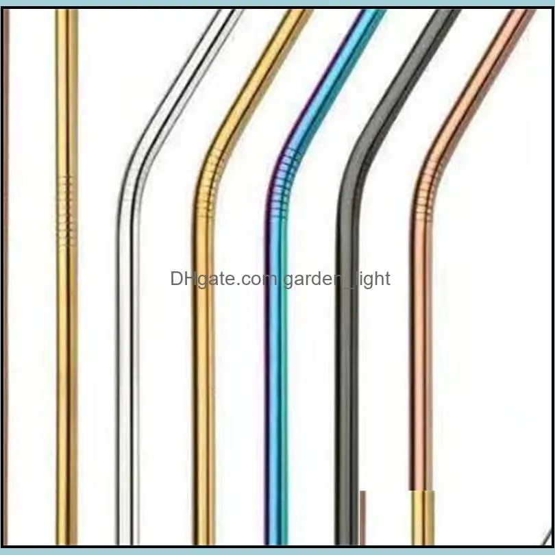 high quality 304 gold stainless steel straw reusable drinking straw metal bent straight straw cleaner brush 149 v2
