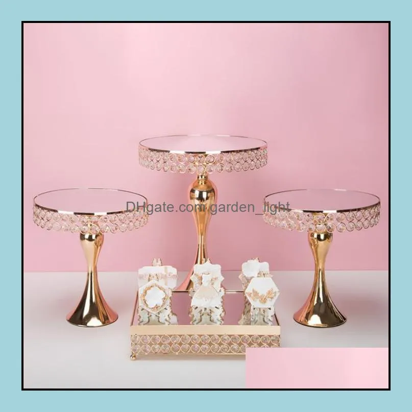 5pcs/set luxury gold crystal cake holder stand wedding cake pan cupcake sweet table candy bar table centerpieces decoration sn2591