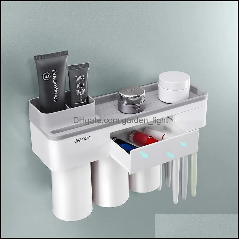 toothbrush holder bathroom accessories toothpaste squeezer dispenser storage shelf set for bathrooms magnetic adsorption with cup 783