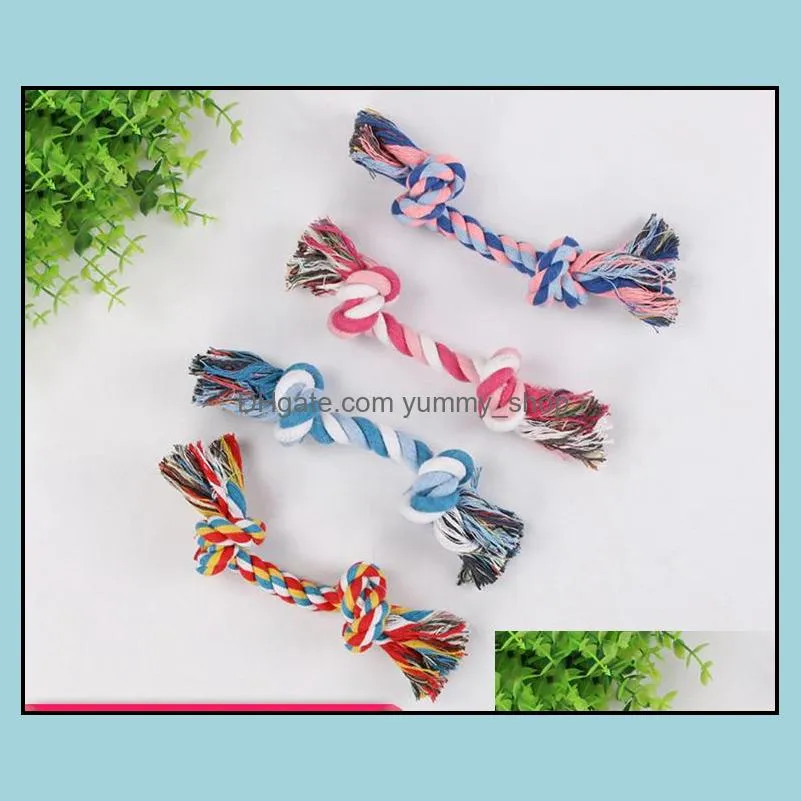 pets dog cotton chews knot toys colorful durable braided bone rope high quality supplies 18cm funny dogs cat toy wll50