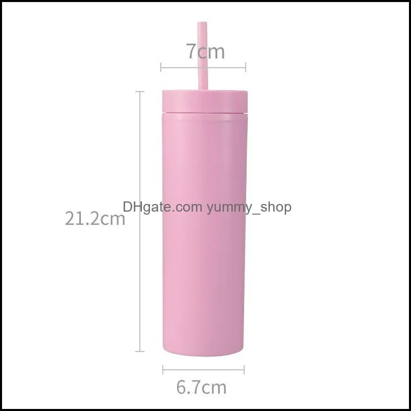 reusable 16oz skinny tumblers matte plastic colored acrylic cups double wall insulated water bottle coffee drinking tumbler sippy cup with straws