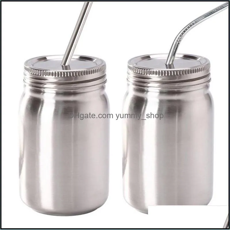 stainless steel vacuum cup fashion mason jar single water bottle with lid straw winter heat preservation tumblers wy308w