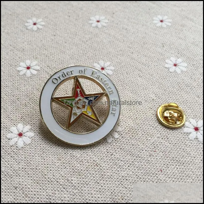50pcs/lot h008 masonic lapel pin brooch gold plating finish mason pin badge high quality order of eastern star for masonry