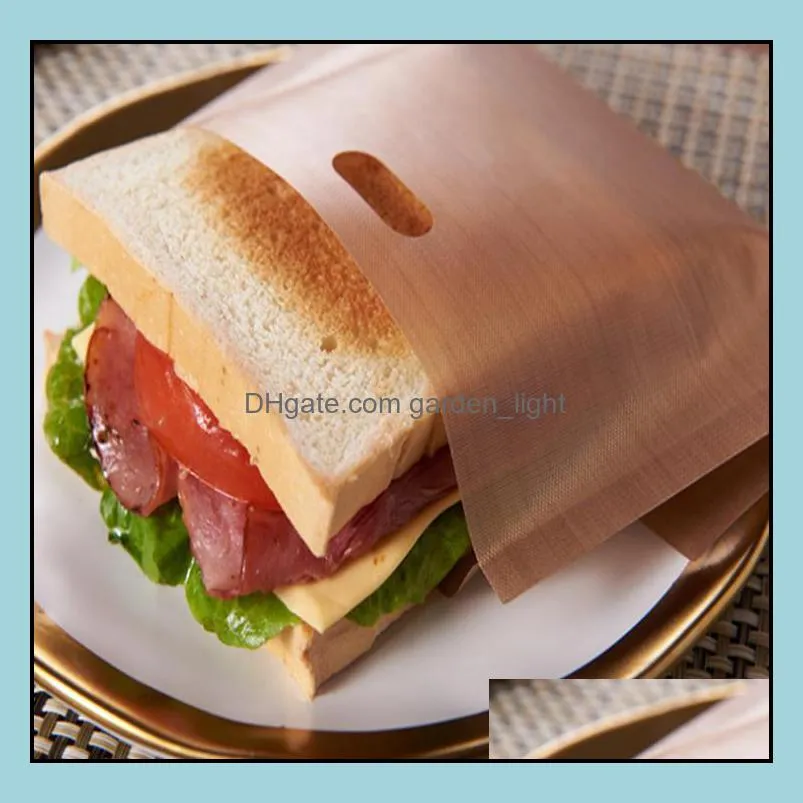 2018 ptfe sandwich toasters bread cake bag reusable non stick baking bag barbecue microwave oven fries heating bag bbq bags 16x16.5cm