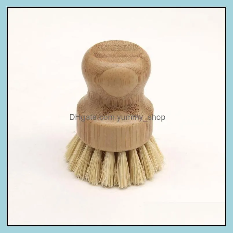 handheld wooden brush round handle pot brushs sisal palm dish bowl pan cleanning brushes kitchen chores rub cleaning tool wll1087