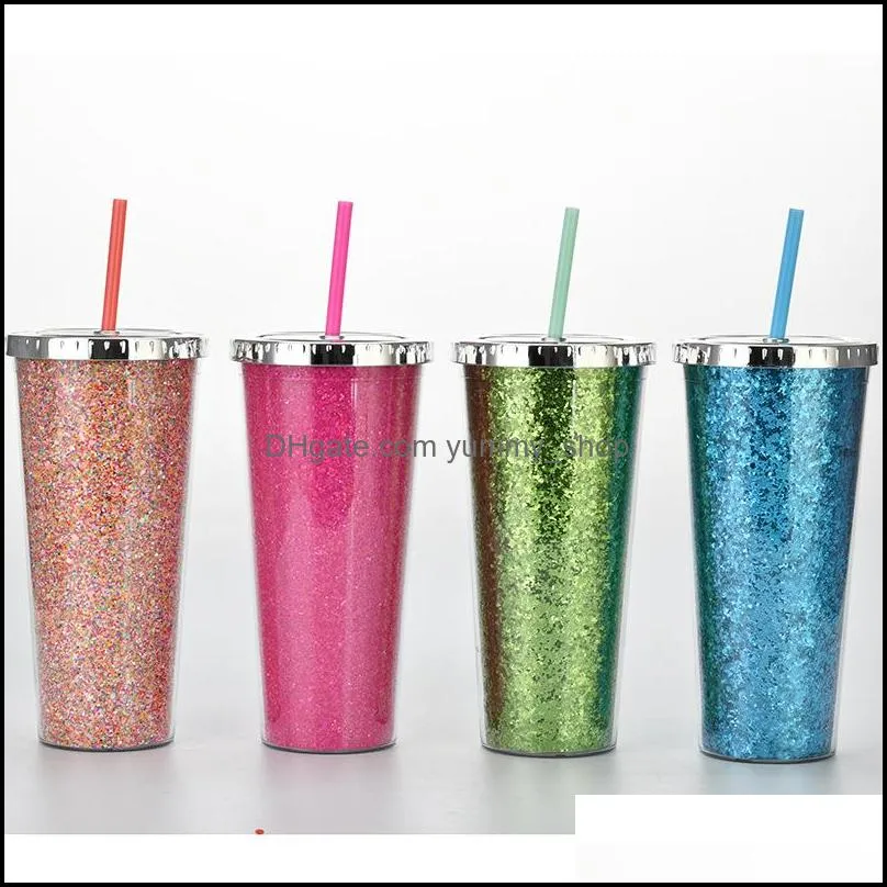 multicolored 24oz glitter sippy cup tumbler double wall insulated plastic sport bottle mug with straws customizable diy gift water tumblers