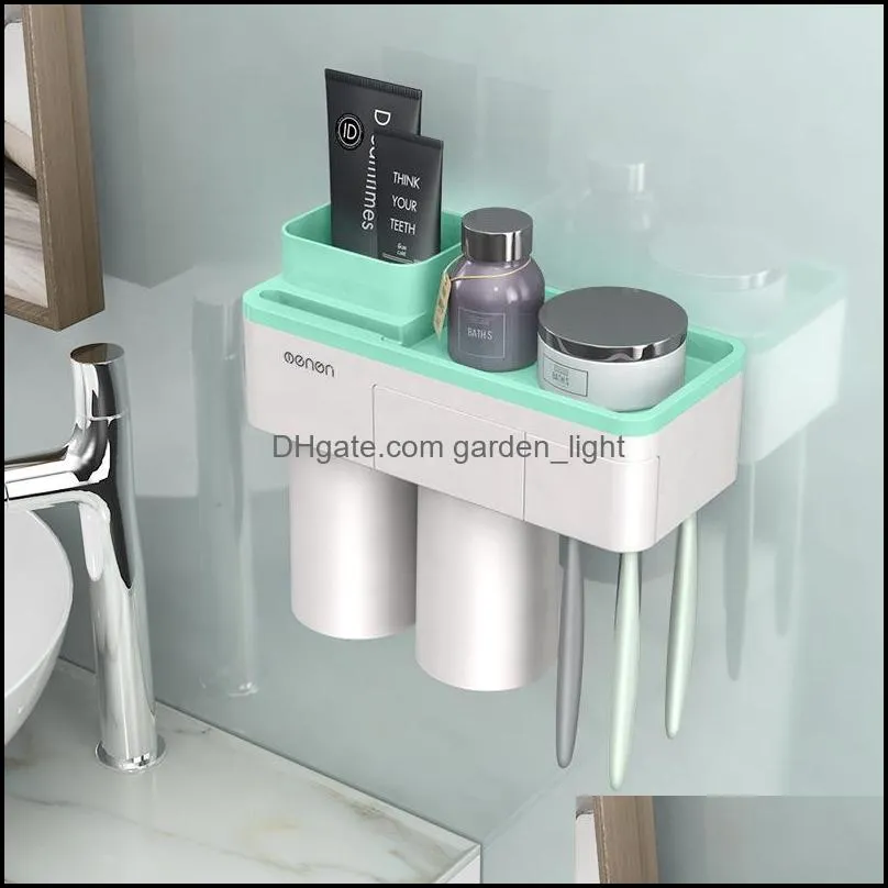 toothbrush holder bathroom accessories toothpaste squeezer dispenser storage shelf set for bathrooms magnetic adsorption with cup 783