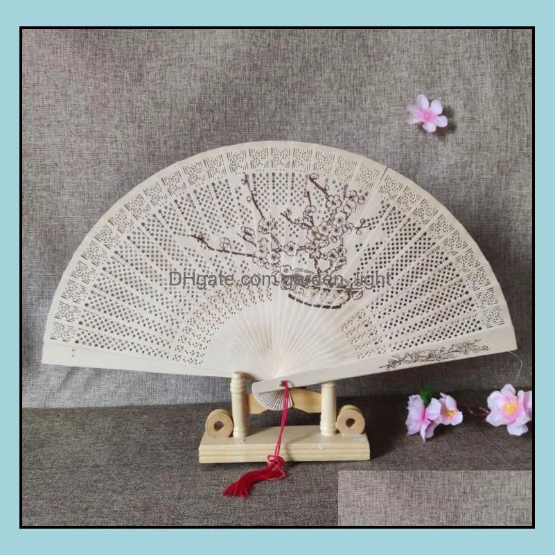 100pcs party aromatic wood pocket chinese carved folding hand fragrance wooden fan elegent home decor wedding favor gifts sn4041