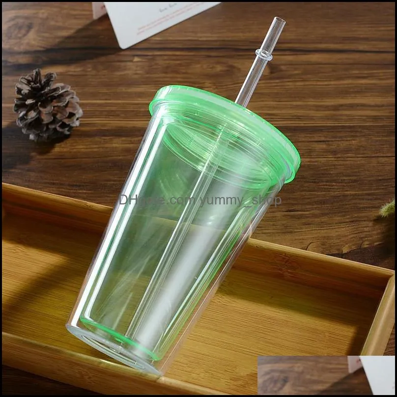 16oz clear colored acrylic tumbler plastic cup with lid straw double wall water bottle bpa beverage drinking straw cups wll1263