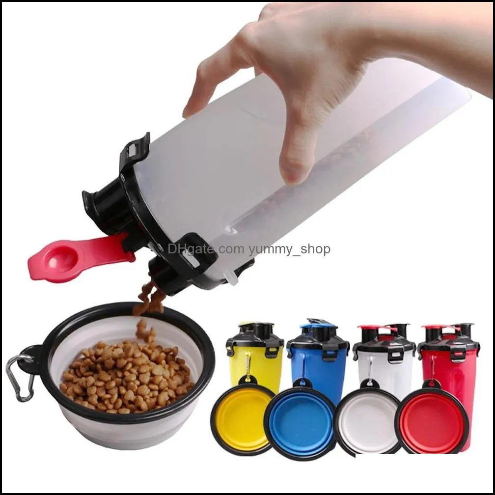 dog feeder 2 in 1 dogs water bottle pets food bowls travel cat foods container dish cups tools pet supplies wq467wll