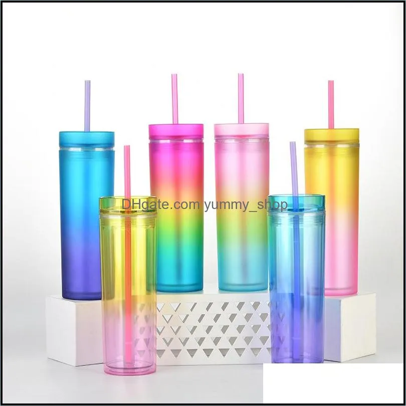 gradient 16oz skinny tumbler acrylic tumblers travel mug beer coffee mugs with lid wll883