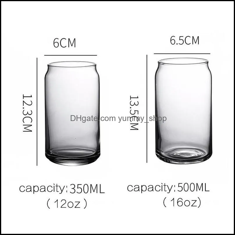 sublimation 16oz glass tumblers glasses can with bamboo lid reusable straw beer mugs transparent frosted soda can cup drinking cups