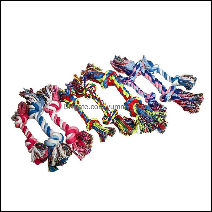 pets dog cotton chews knot toys colorful durable braided bone rope high quality supplies 18cm funny dogs cat toy wll50