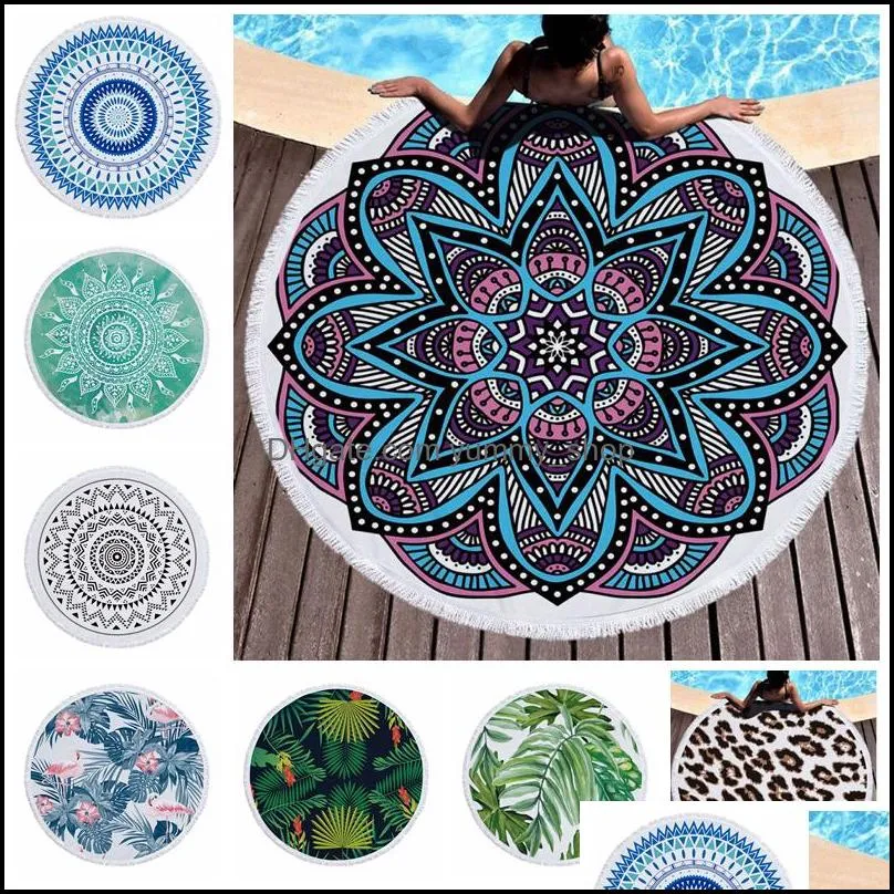 round beach towel indian mandala tapestry microfiber bath towels summer women shawl yoga mat with tassel picnic rugs 39 colors yfa2910