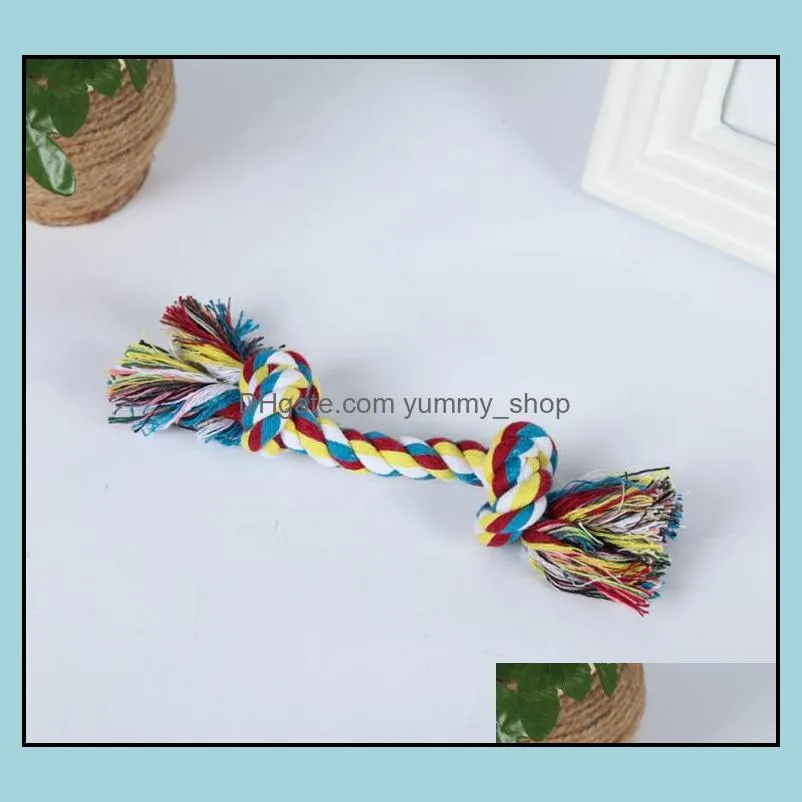 pets dog cotton chews knot toys colorful durable braided bone rope high quality supplies 18cm funny dogs cat toy wll50