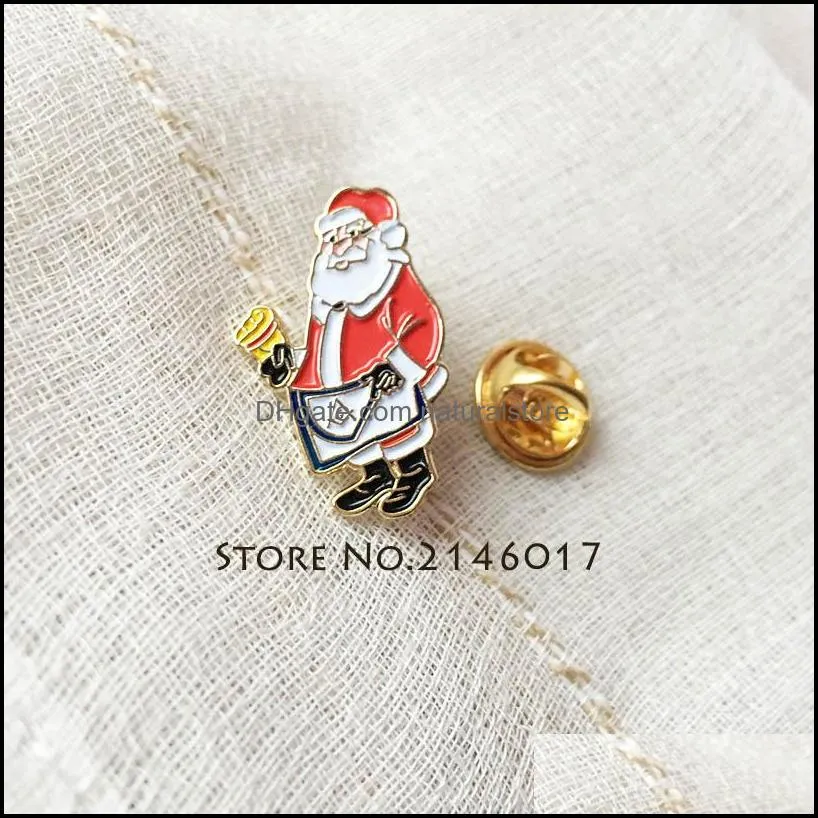 10pcs master apron lapel pin santa masonic christmas badge custom enamel metal pins brooch mason mason cartoon xmas men