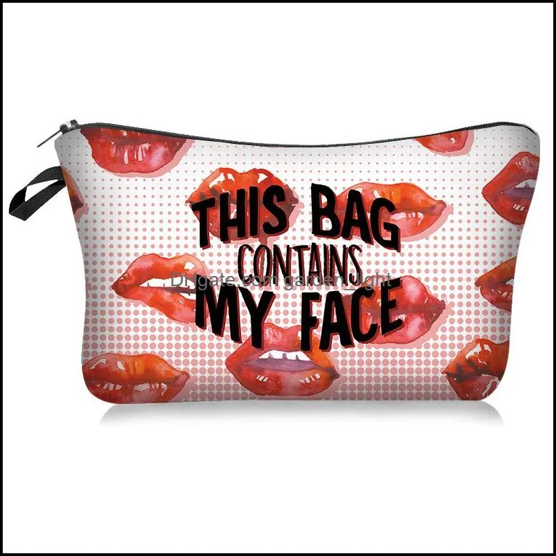 polyester lip digital printing handbag multi design womens makeup storage fashion cosmetic pouch toiletry portable bag arrival 6mb