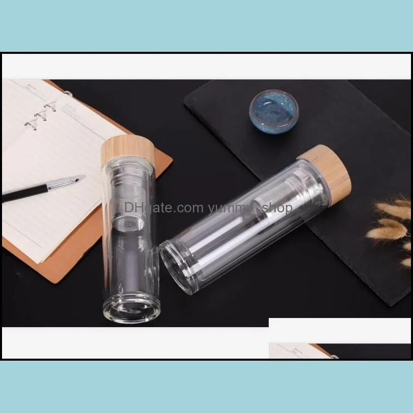 glass bottle bamboo lid with tea funnel water bottle double walled glass business cups fashion tumblers wy310w