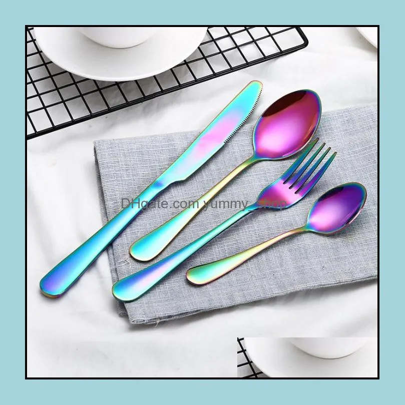 stainless steel cutlery silver plated dinnerware knife fork spoon kit creative color western steak flatware sets kitchen tools