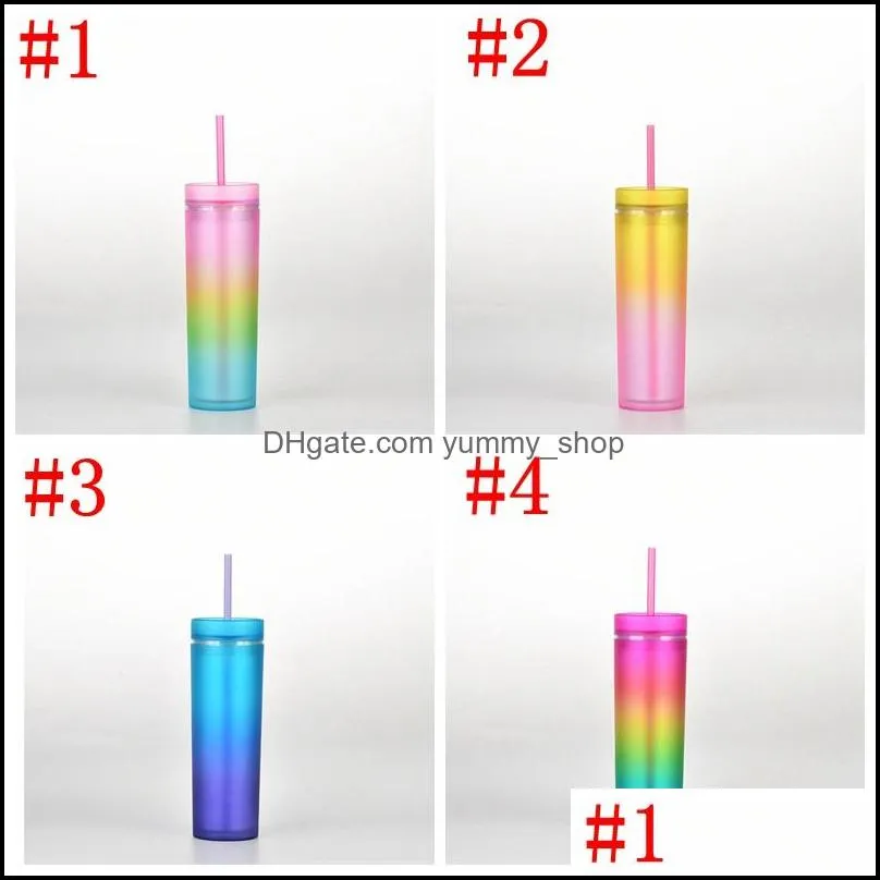 450ml fashion gradient tumblers straight cups skinny double plastic straw cup with cover 4 style wll883