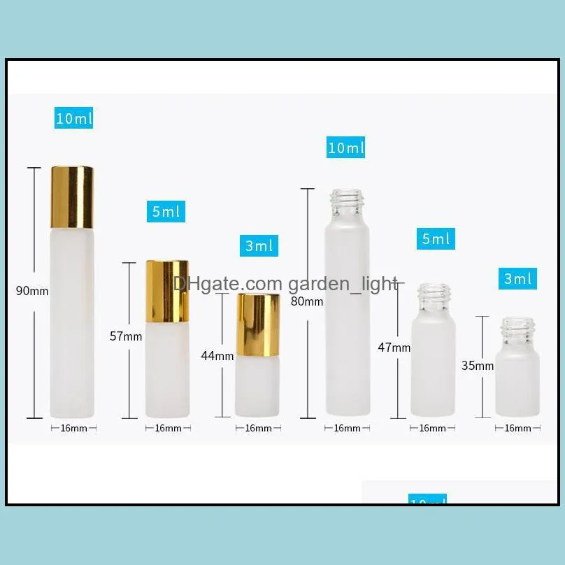 3ml 5ml 10ml refillable empty frosted glass roller bottles eseential oil container with stainless steel roller ball and gold cap