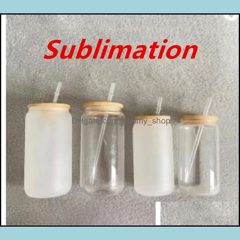 sublimation glass beer mugs with bamboo lid straw diy blanks frosted clear can shaped tumblers cups heat transfer 15oz cocktail iced coffee whiskey glasses