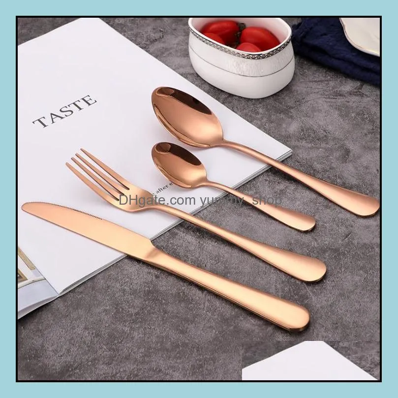 stainless steel gold flatware sets fork spoon knife tea spoons dinnerware set kitchens supplies kitchen bar utensil lxl660