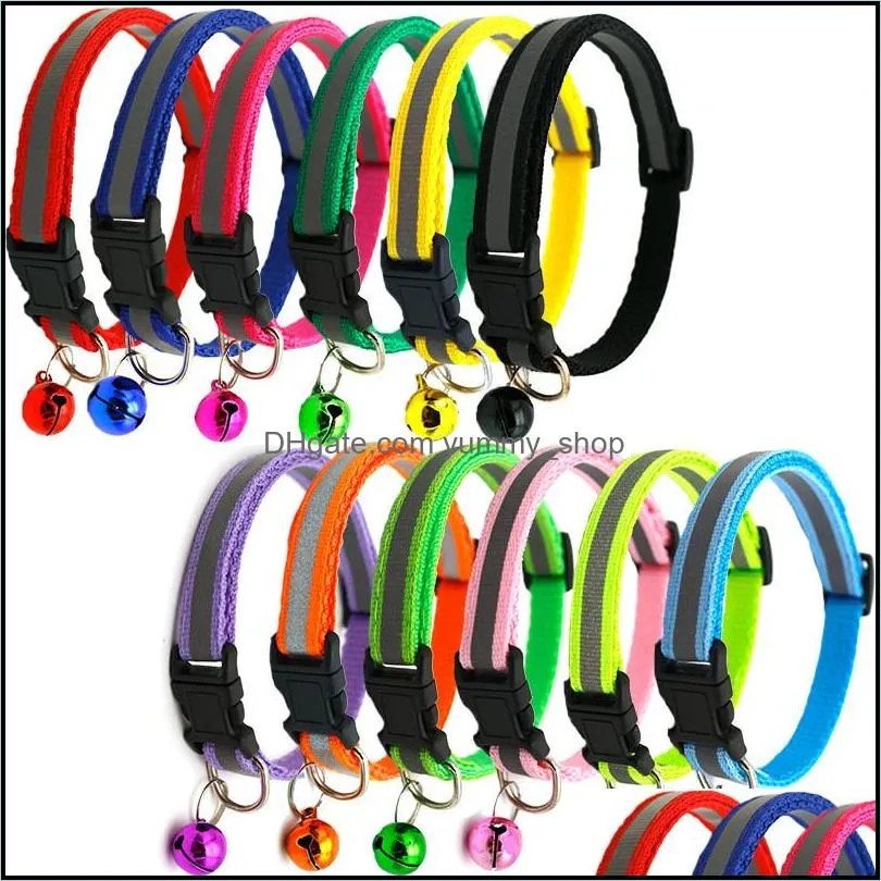 reflective dog collars charm and bell cat safety elastic adjustable leashes with soft velvet material 12 colors pet product small dogs collar