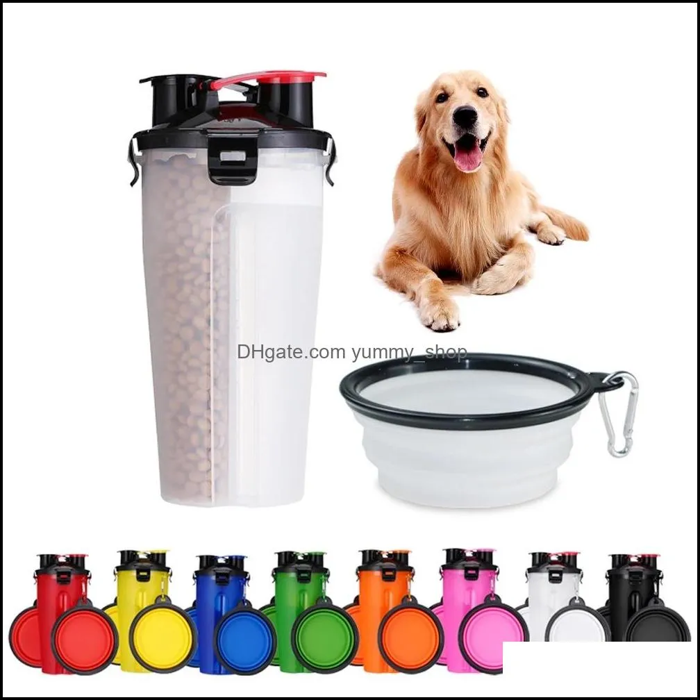 dog feeder 2 in 1 dogs water bottle pets food bowls travel cat foods container dish cups tools pet supplies wq467wll