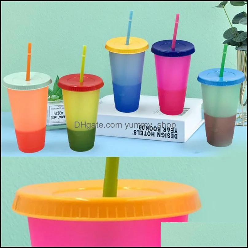 magic color changing cup tumblers plastic drinking cups with lid and straw candy colors magics coffee mug wll742