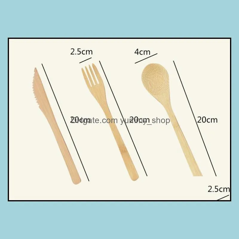 portable bamboo cutlery set outdoor travel flatware set knife chopsticks fork spoon dinnerware sets for student tableware 7pcs/set