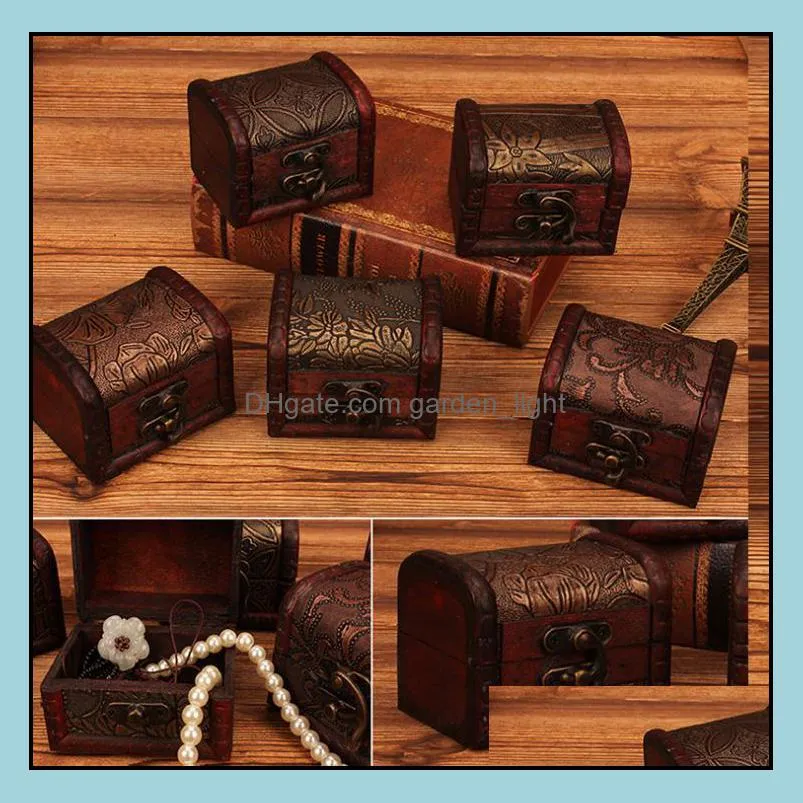 200pcs vintage jewelry box organizer storage case mini wood flower pattern metal container handmade wooden small boxes sn2062