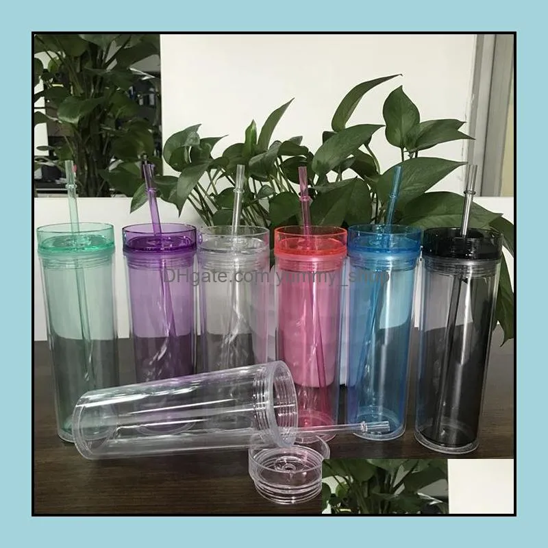 tumblers 16oz water cup convenient straw tumblerful for both men and women household transparent plastic flat bottom cups yhm60zwl