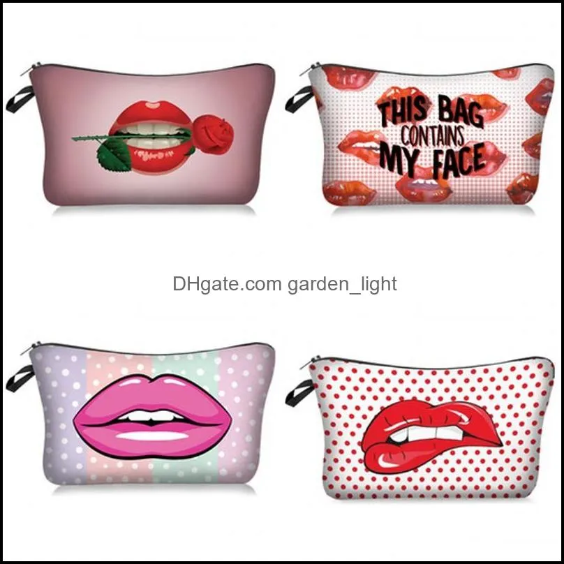 polyester lip digital printing handbag multi design womens makeup storage fashion cosmetic pouch toiletry portable bag arrival 6mb