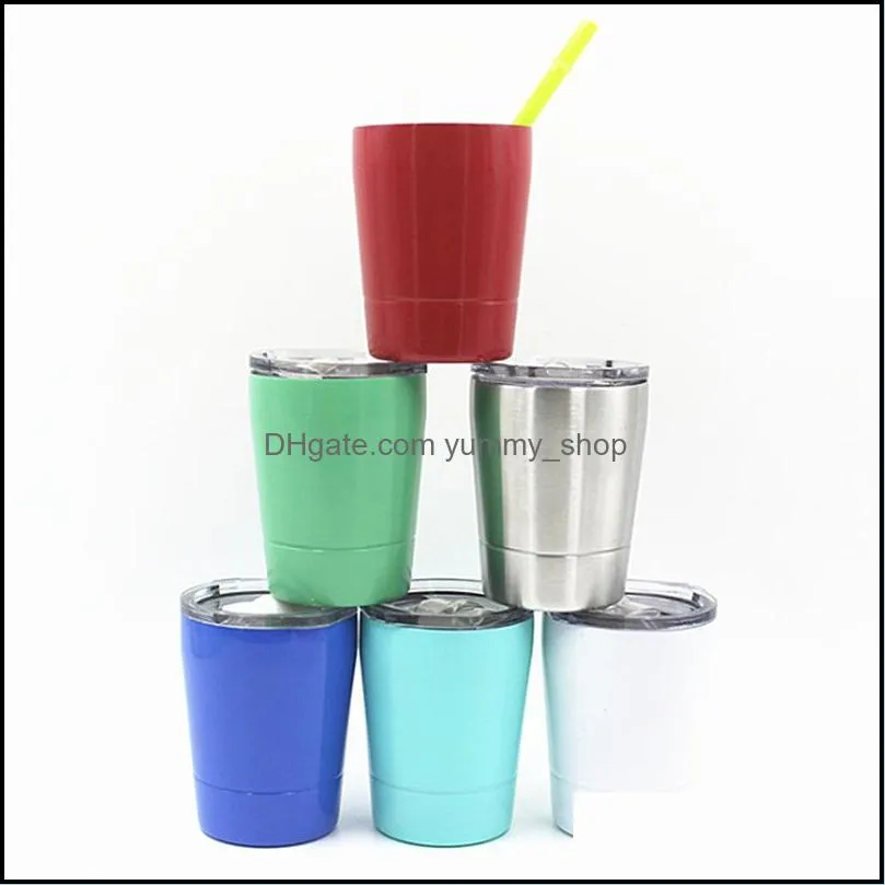 8oz kids tumbler stainless steel tumblers kid water bottle cups wine glasses multicolors coffee mugs gifts with lids and straw zwl760