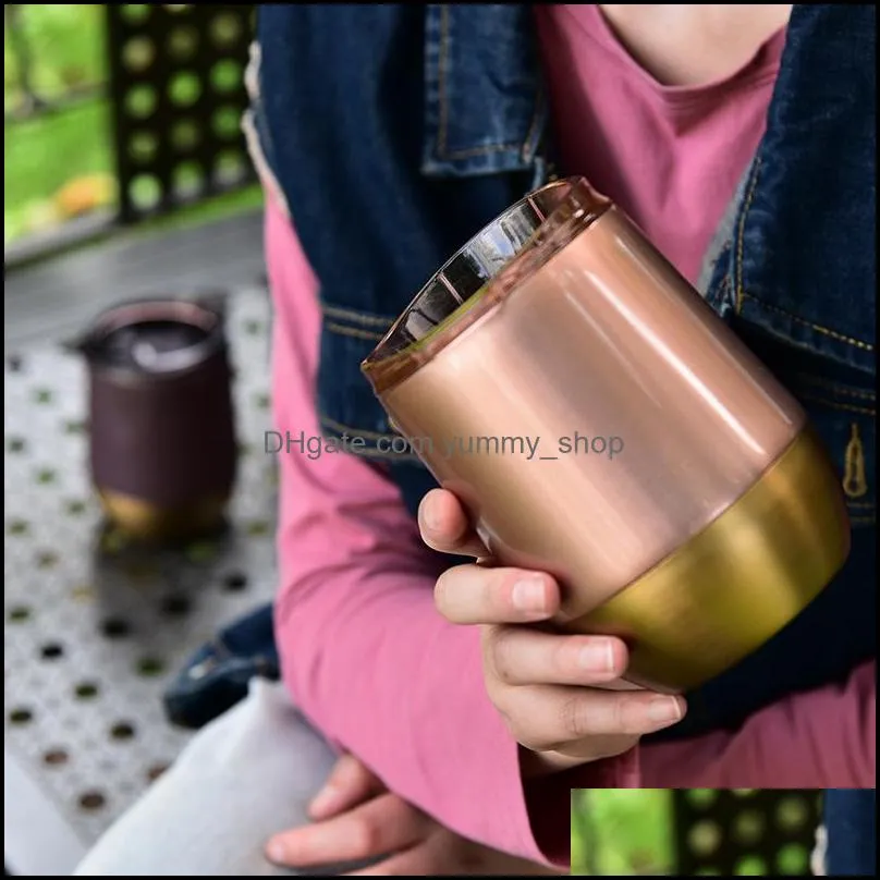 13oz egg cups with lids water bottles 304 stainless steel wine tumbler rose gold thermos coffee beer mugs wll888